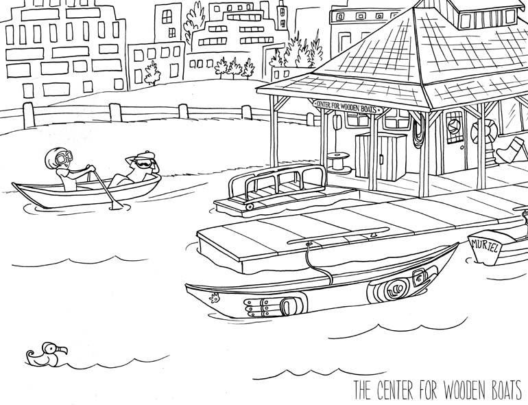 Coloring book illustration: Chicago Art Institute