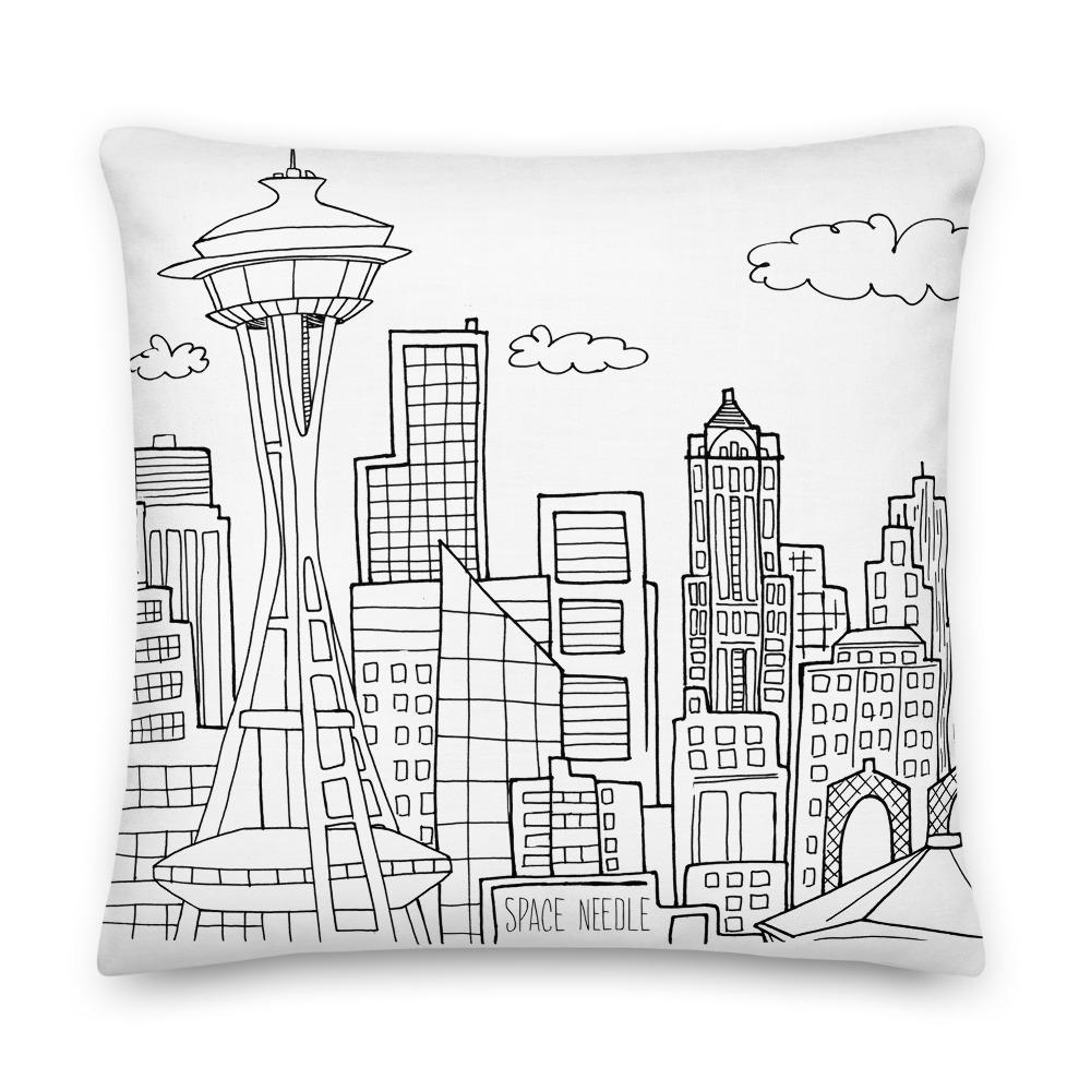 Seattle Space Needle Colorful Seattle Explore and Color Pillow